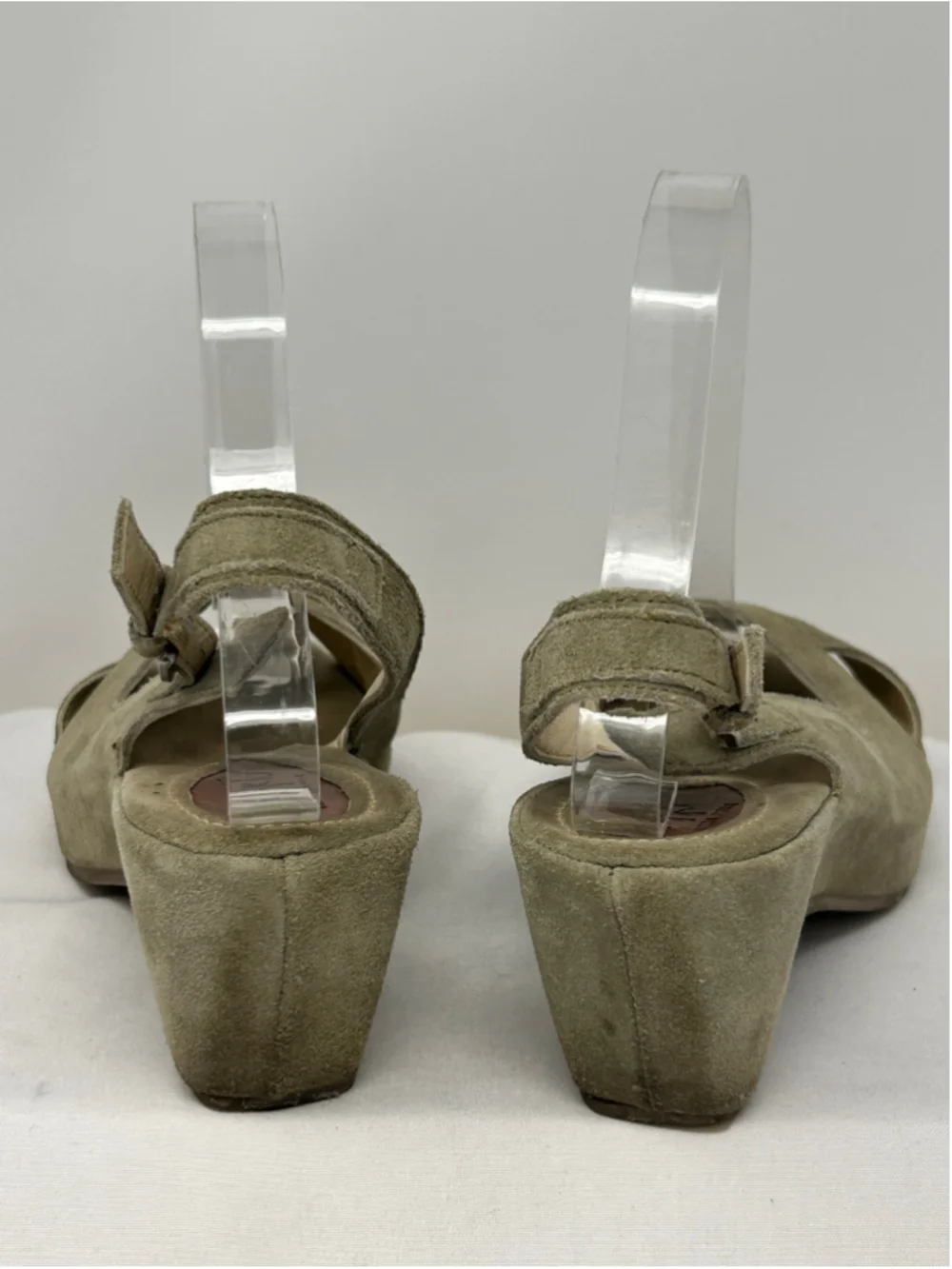 Khrio Olive Suede Leather Peep Toe Wedge Sandals Size 37